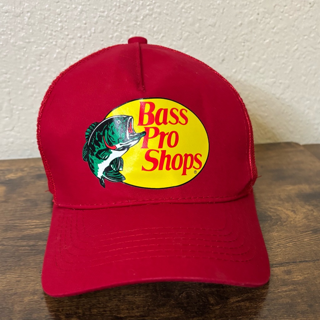 Bass Pro Shops Fishing Baseball Trucker Hat Red Mesh Cap Adjustable Snapback
